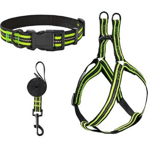 Mile High Life Night Reflective Double Adjustable Band Nylon Small Puppy Pet Dog Combo Collar Leash and Harness Set (Reflective Stripe Pink, Small (Pack of 3))