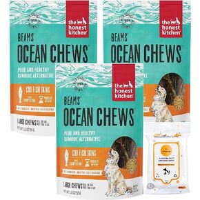 Aurora Pet Bundle Pack (3) 5.5-oz Honest Kitchen Ocean Chews Cod Fish Skins Dehydrated Dog Treats with AuroraPet Wipes