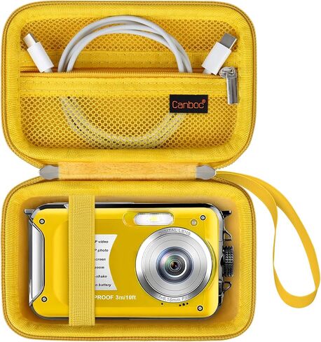 Canboc Waterproof Camera Case for YISENCE/Yiffecal/SPUNALP/EUXOR Waterproof Digital Camera, 4K Underwater Camera Bag, Mesh Pocket fits USB Cable, Batteries, Yellow (Case Only) in Kuwait