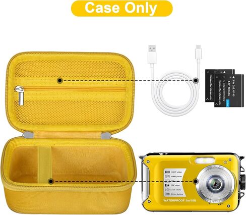Canboc Waterproof Camera Case for YISENCE/Yiffecal/SPUNALP/EUXOR Waterproof Digital Camera, 4K Underwater Camera Bag, Mesh Pocket fits USB Cable, Batteries, Yellow (Case Only) in Kuwait