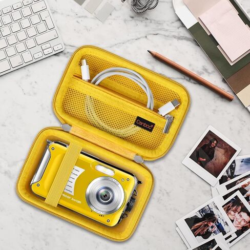 Canboc Waterproof Camera Case for YISENCE/Yiffecal/SPUNALP/EUXOR Waterproof Digital Camera, 4K Underwater Camera Bag, Mesh Pocket fits USB Cable, Batteries, Yellow (Case Only) in Kuwait