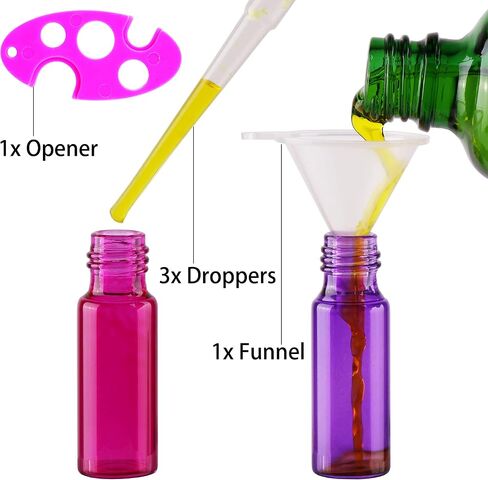 maxmau Roller Bottles for Essential Oil, 24pcs 5ml Roll on Bottle Clear Glass Sample Test Refillable with Opener Funnel Dropper Golden Cap For Home Travel in Kuwait