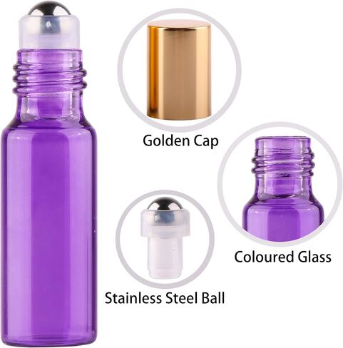 maxmau Roller Bottles for Essential Oil, 24pcs 5ml Roll on Bottle Clear Glass Sample Test Refillable with Opener Funnel Dropper Golden Cap For Home Travel in Kuwait