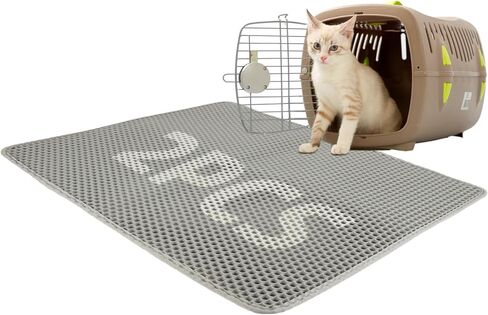 قطعتان من سجادة فضلات القطط - سجادة محاصرة فضلات مزدوجة الطبقات على شكل قرص العسل، سجادة صندوق القطط باللون الرمادي، يمكن غسلها في الغسالة، غير قابلة للانزلاق، تحكم في التناثر (30 × 22 بوصة) in Kuwait