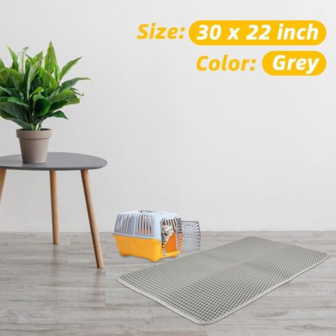 قطعتان من سجادة فضلات القطط - سجادة محاصرة فضلات مزدوجة الطبقات على شكل قرص العسل، سجادة صندوق القطط باللون الرمادي، يمكن غسلها في الغسالة، غير قابلة للانزلاق، تحكم في التناثر (30 × 22 بوصة) in Kuwait