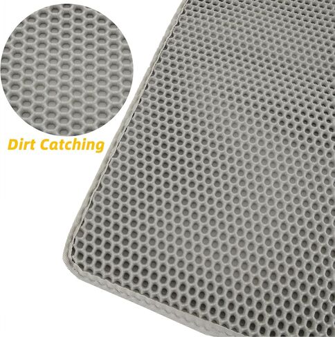 قطعتان من سجادة فضلات القطط - سجادة محاصرة فضلات مزدوجة الطبقات على شكل قرص العسل، سجادة صندوق القطط باللون الرمادي، يمكن غسلها في الغسالة، غير قابلة للانزلاق، تحكم في التناثر (30 × 22 بوصة) in Kuwait
