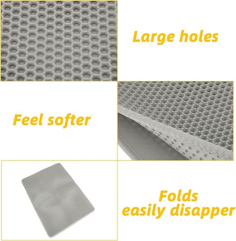 قطعتان من سجادة فضلات القطط - سجادة محاصرة فضلات مزدوجة الطبقات على شكل قرص العسل، سجادة صندوق القطط باللون الرمادي، يمكن غسلها في الغسالة، غير قابلة للانزلاق، تحكم في التناثر (30 × 22 بوصة) in Kuwait