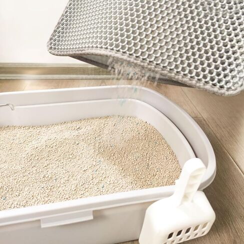 قطعتان من سجادة فضلات القطط - سجادة محاصرة فضلات مزدوجة الطبقات على شكل قرص العسل، سجادة صندوق القطط باللون الرمادي، يمكن غسلها في الغسالة، غير قابلة للانزلاق، تحكم في التناثر (30 × 22 بوصة) in Kuwait