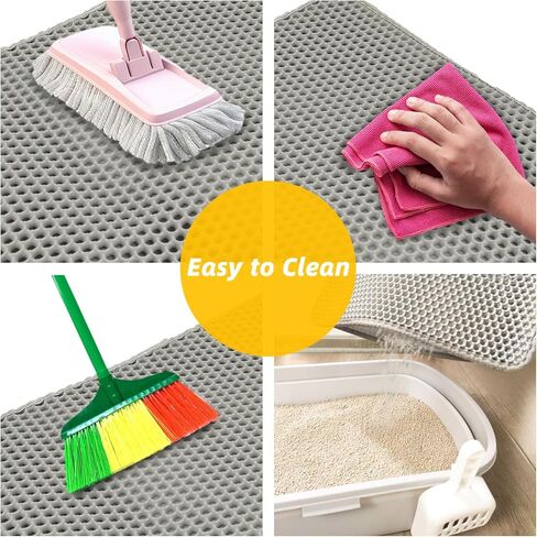 قطعتان من سجادة فضلات القطط - سجادة محاصرة فضلات مزدوجة الطبقات على شكل قرص العسل، سجادة صندوق القطط باللون الرمادي، يمكن غسلها في الغسالة، غير قابلة للانزلاق، تحكم في التناثر (30 × 22 بوصة) in Kuwait