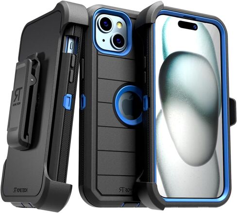 for Apple iPhone 15 Plus (2023) Case with Belt Clip Holster & Kickstand, Screenless Protective Dual-Layer Shockproof Phone Case for iPhone 15 Plus - Black in Saudi Arabia