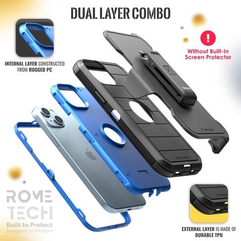 for Apple iPhone 15 Plus (2023) Case with Belt Clip Holster & Kickstand, Screenless Protective Dual-Layer Shockproof Phone Case for iPhone 15 Plus - Black in Saudi Arabia