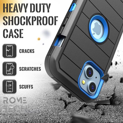 for Apple iPhone 15 Plus (2023) Case with Belt Clip Holster & Kickstand, Screenless Protective Dual-Layer Shockproof Phone Case for iPhone 15 Plus - Black in Saudi Arabia