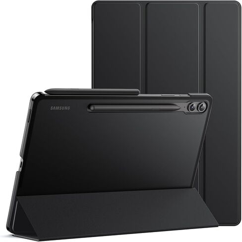حافظة JETech لجهاز Samsung Galaxy Tab S9 FE+ / S9 FE Plus مقاس 12.4 بوصة، غطاء خلفي نحيف شفاف ثلاثي الطي واقٍ للكمبيوتر اللوحي، يدعم شحن قلم S، استيقاظ/نوم تلقائي (أسود) in Kuwait