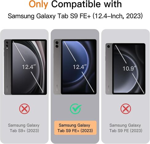 حافظة JETech لجهاز Samsung Galaxy Tab S9 FE+ / S9 FE Plus مقاس 12.4 بوصة، غطاء خلفي نحيف شفاف ثلاثي الطي واقٍ للكمبيوتر اللوحي، يدعم شحن قلم S، استيقاظ/نوم تلقائي (أسود) in Kuwait
