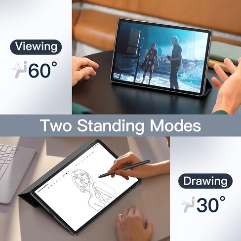 حافظة JETech لجهاز Samsung Galaxy Tab S9 FE+ / S9 FE Plus مقاس 12.4 بوصة، غطاء خلفي نحيف شفاف ثلاثي الطي واقٍ للكمبيوتر اللوحي، يدعم شحن قلم S، استيقاظ/نوم تلقائي (أسود) in Kuwait