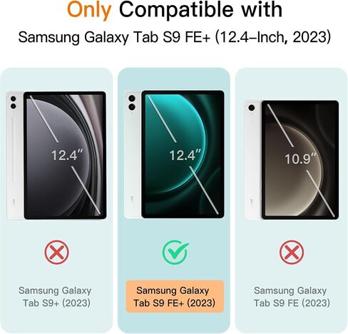 حافظة JETech لجهاز Samsung Galaxy Tab S9 FE+ / S9 FE Plus مقاس 12.4 بوصة، غطاء خلفي نحيف شفاف ثلاثي الطي واقٍ للكمبيوتر اللوحي، يدعم شحن قلم S، استيقاظ/نوم تلقائي (أسود) in Kuwait