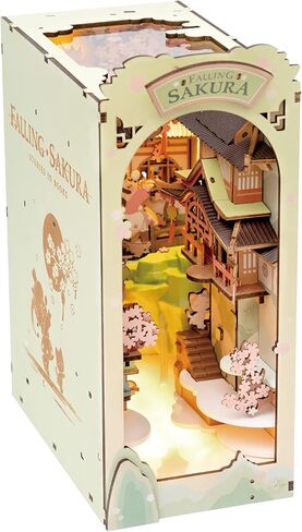 مجموعات زاوية كتاب Rowood للبالغين، رف الكتب، إدراج ديكور زقاق 3D لغز خشبي Bookend DIY Craft Kits للبالغين مع ضوء LED - Sunshine Town in Kuwait