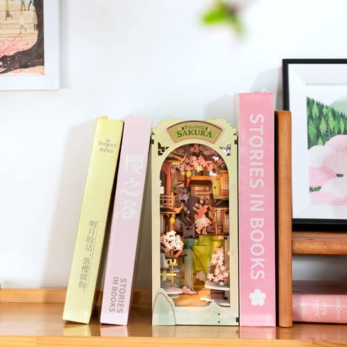 مجموعات زاوية كتاب Rowood للبالغين، رف الكتب، إدراج ديكور زقاق 3D لغز خشبي Bookend DIY Craft Kits للبالغين مع ضوء LED - Sunshine Town in Kuwait