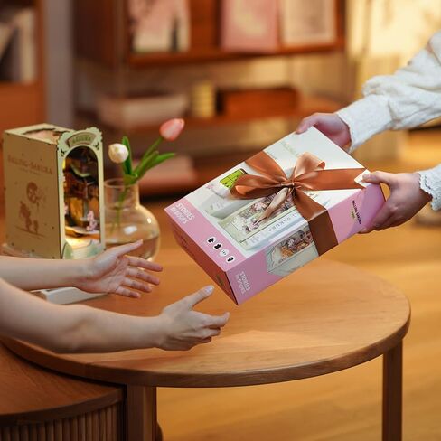 مجموعات زاوية كتاب Rowood للبالغين، رف الكتب، إدراج ديكور زقاق 3D لغز خشبي Bookend DIY Craft Kits للبالغين مع ضوء LED - Sunshine Town in Kuwait