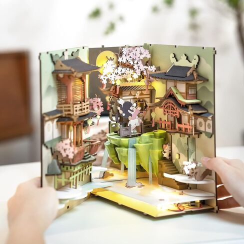 مجموعات زاوية كتاب Rowood للبالغين، رف الكتب، إدراج ديكور زقاق 3D لغز خشبي Bookend DIY Craft Kits للبالغين مع ضوء LED - Sunshine Town in Kuwait