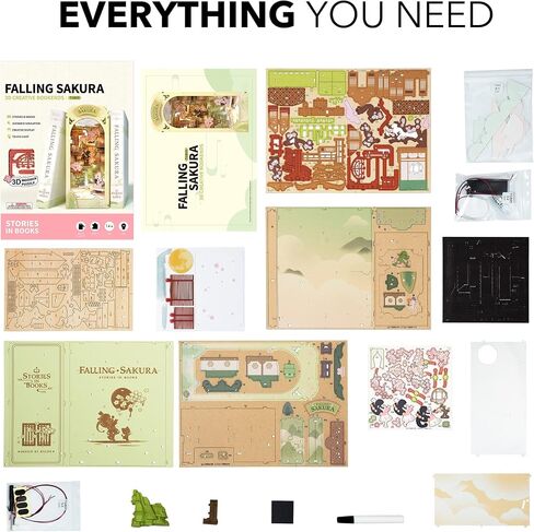 مجموعات زاوية كتاب Rowood للبالغين، رف الكتب، إدراج ديكور زقاق 3D لغز خشبي Bookend DIY Craft Kits للبالغين مع ضوء LED - Sunshine Town in Kuwait