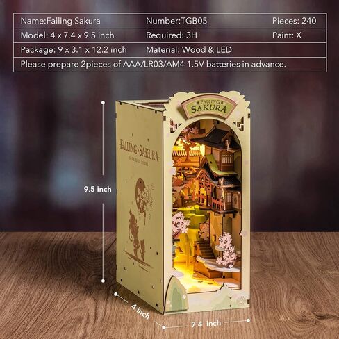 مجموعات زاوية كتاب Rowood للبالغين، رف الكتب، إدراج ديكور زقاق 3D لغز خشبي Bookend DIY Craft Kits للبالغين مع ضوء LED - Sunshine Town in Kuwait