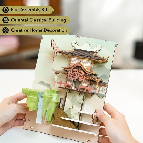 مجموعات زاوية كتاب Rowood للبالغين، رف الكتب، إدراج ديكور زقاق 3D لغز خشبي Bookend DIY Craft Kits للبالغين مع ضوء LED - Sunshine Town in Kuwait