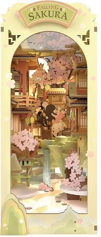 مجموعات زاوية كتاب Rowood للبالغين، رف الكتب، إدراج ديكور زقاق 3D لغز خشبي Bookend DIY Craft Kits للبالغين مع ضوء LED - Sunshine Town in Kuwait