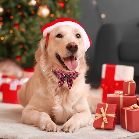 Christmas Dog Collar, Adjustable Cotton Pet Collar with Bow for Small Medium Large Dogs Pets (Red Plaid, Medium) in Saudi Arabia