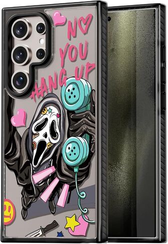 Compatible for Samsung Galaxy S24 Ultra Case Cute Aesthetic - Durable Fashion Funny Phone Case - Girly Scream Skeleton Skull Print Cover Design for Woman Girl 6.8" Black in Saudi Arabia
