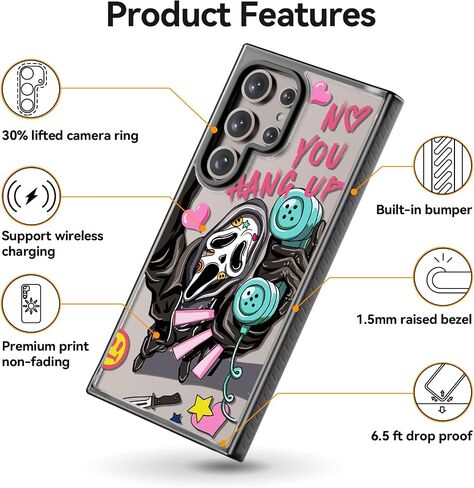 Compatible for Samsung Galaxy S24 Ultra Case Cute Aesthetic - Durable Fashion Funny Phone Case - Girly Scream Skeleton Skull Print Cover Design for Woman Girl 6.8" Black in Saudi Arabia