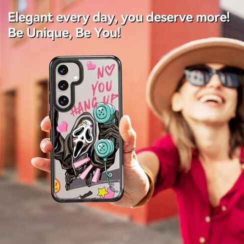 Compatible for Samsung Galaxy S24 Ultra Case Cute Aesthetic - Durable Fashion Funny Phone Case - Girly Scream Skeleton Skull Print Cover Design for Woman Girl 6.8" Black in Saudi Arabia