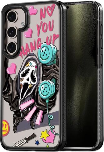 Compatible for Samsung Galaxy S24 Ultra Case Cute Aesthetic - Durable Fashion Funny Phone Case - Girly Scream Skeleton Skull Print Cover Design for Woman Girl 6.8" Black in Saudi Arabia