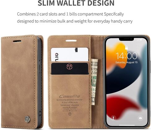 حافظة Kowauri Flip لهاتف iPhone 13 Mini، حافظة محفظة جلدية بتصميم كلاسيكي مع فتحة بطاقة وإغلاق مغناطيسي حافظة قابلة للطي لهاتف iPhone 13 Mini 5.4 بوصة 2021 (بني) in Saudi Arabia