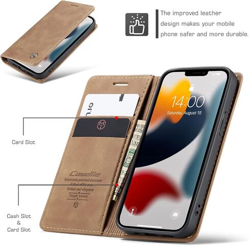حافظة Kowauri Flip لهاتف iPhone 13 Mini، حافظة محفظة جلدية بتصميم كلاسيكي مع فتحة بطاقة وإغلاق مغناطيسي حافظة قابلة للطي لهاتف iPhone 13 Mini 5.4 بوصة 2021 (بني) in Saudi Arabia