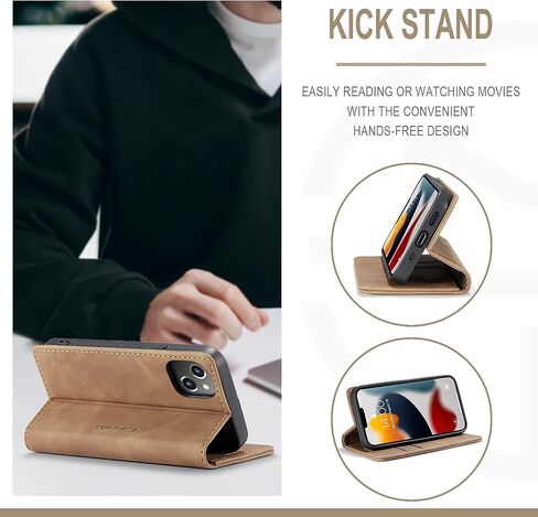 حافظة Kowauri Flip لهاتف iPhone 13 Mini، حافظة محفظة جلدية بتصميم كلاسيكي مع فتحة بطاقة وإغلاق مغناطيسي حافظة قابلة للطي لهاتف iPhone 13 Mini 5.4 بوصة 2021 (بني) in Saudi Arabia
