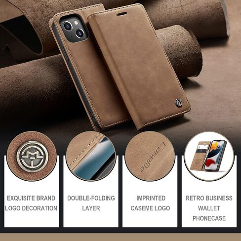 حافظة Kowauri Flip لهاتف iPhone 13 Mini، حافظة محفظة جلدية بتصميم كلاسيكي مع فتحة بطاقة وإغلاق مغناطيسي حافظة قابلة للطي لهاتف iPhone 13 Mini 5.4 بوصة 2021 (بني) in Saudi Arabia