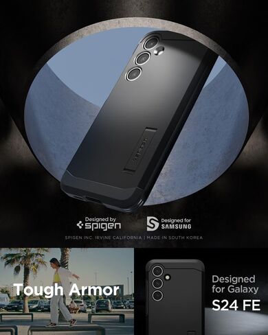 حافظة Spigen Tough Armor مصممة لهاتف Galaxy S24 FE (2024) [مسند] - أسود in Saudi Arabia