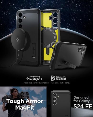 حافظة Spigen Tough Armor مصممة لهاتف Galaxy S24 FE (2024) [مسند] - أسود in Saudi Arabia