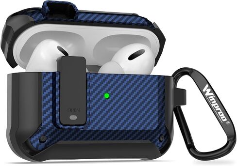 Compatible Airpods Pro 2nd Generation Case Cover with Lock, Military Hard Shell Airpod Pro 2 Case Carbon Fiber Texture, Full-Body Shockproof Protective Airpods Case Skin with Keychain [Blue] in Saudi Arabia