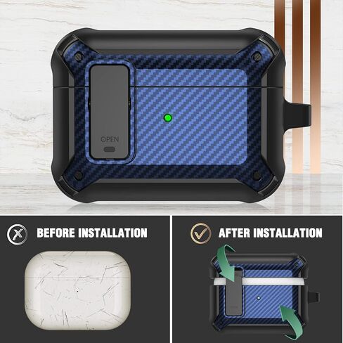 Compatible Airpods Pro 2nd Generation Case Cover with Lock, Military Hard Shell Airpod Pro 2 Case Carbon Fiber Texture, Full-Body Shockproof Protective Airpods Case Skin with Keychain [Blue] in Saudi Arabia
