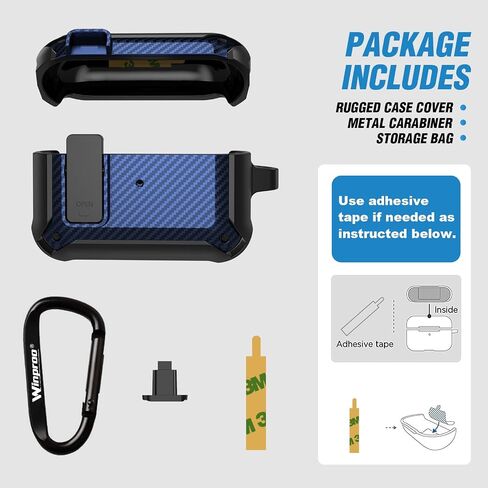 Compatible Airpods Pro 2nd Generation Case Cover with Lock, Military Hard Shell Airpod Pro 2 Case Carbon Fiber Texture, Full-Body Shockproof Protective Airpods Case Skin with Keychain [Blue] in Saudi Arabia