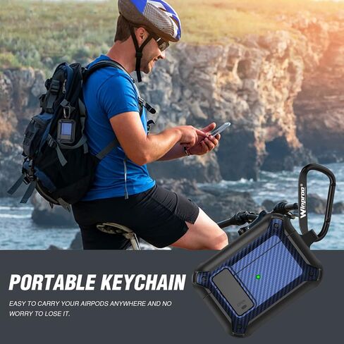 Compatible Airpods Pro 2nd Generation Case Cover with Lock, Military Hard Shell Airpod Pro 2 Case Carbon Fiber Texture, Full-Body Shockproof Protective Airpods Case Skin with Keychain [Blue] in Saudi Arabia