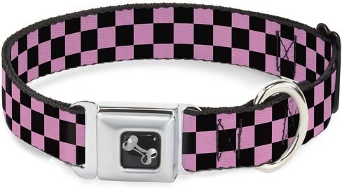 Buckle-Down Checker Black/Baby Pink Dog Collar Bone, Large/15-26" in Saudi Arabia