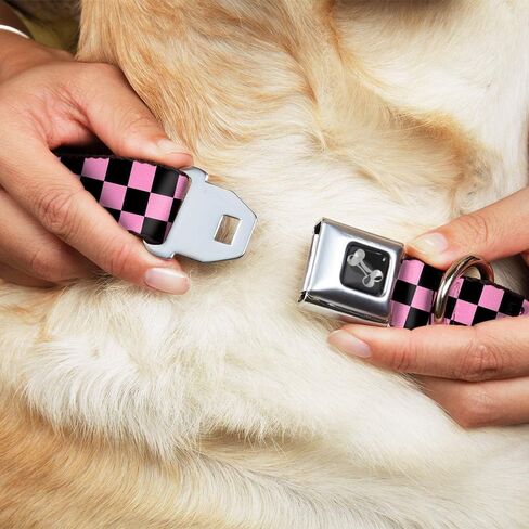 Buckle-Down Checker Black/Baby Pink Dog Collar Bone, Large/15-26" in Saudi Arabia