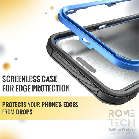 for Apple iPhone 15 Pro (2023) Case with Belt Clip Holster & Kickstand, Screenless Protective Dual-Layer Shockproof Phone Case for iPhone 15 Pro - Black & Blue in Saudi Arabia