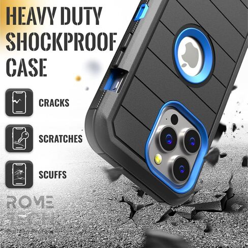 for Apple iPhone 15 Pro (2023) Case with Belt Clip Holster & Kickstand, Screenless Protective Dual-Layer Shockproof Phone Case for iPhone 15 Pro - Black & Blue in Saudi Arabia