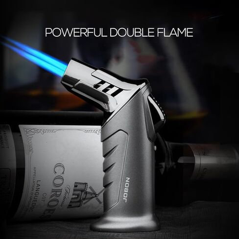 Double Torch Lighter Cigar Jet Table Lighter Winproof Blue Flame Refillable Butane for Kitchen Outdoor BBQ Grill Charcoal(Red) in Saudi Arabia