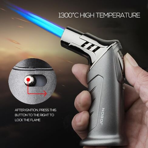 Double Torch Lighter Cigar Jet Table Lighter Winproof Blue Flame Refillable Butane for Kitchen Outdoor BBQ Grill Charcoal(Red) in Saudi Arabia