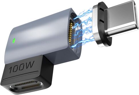 محول مغناطيسي USB C (عبوة واحدة)، محول مغناطيسي 11 دبوس من النوع C بزاوية قائمة، يدعم الشحن السريع USB PD بقوة 100 وات، سرعة نقل 480 ميجابت في الثانية، متوافق مع MacBook Pro/Air ومعظم أجهزة USB C in Kuwait